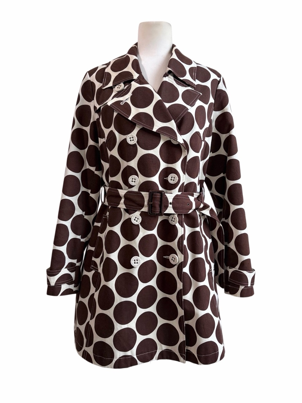 Merona Brown and White Polka Dot Trench Coat